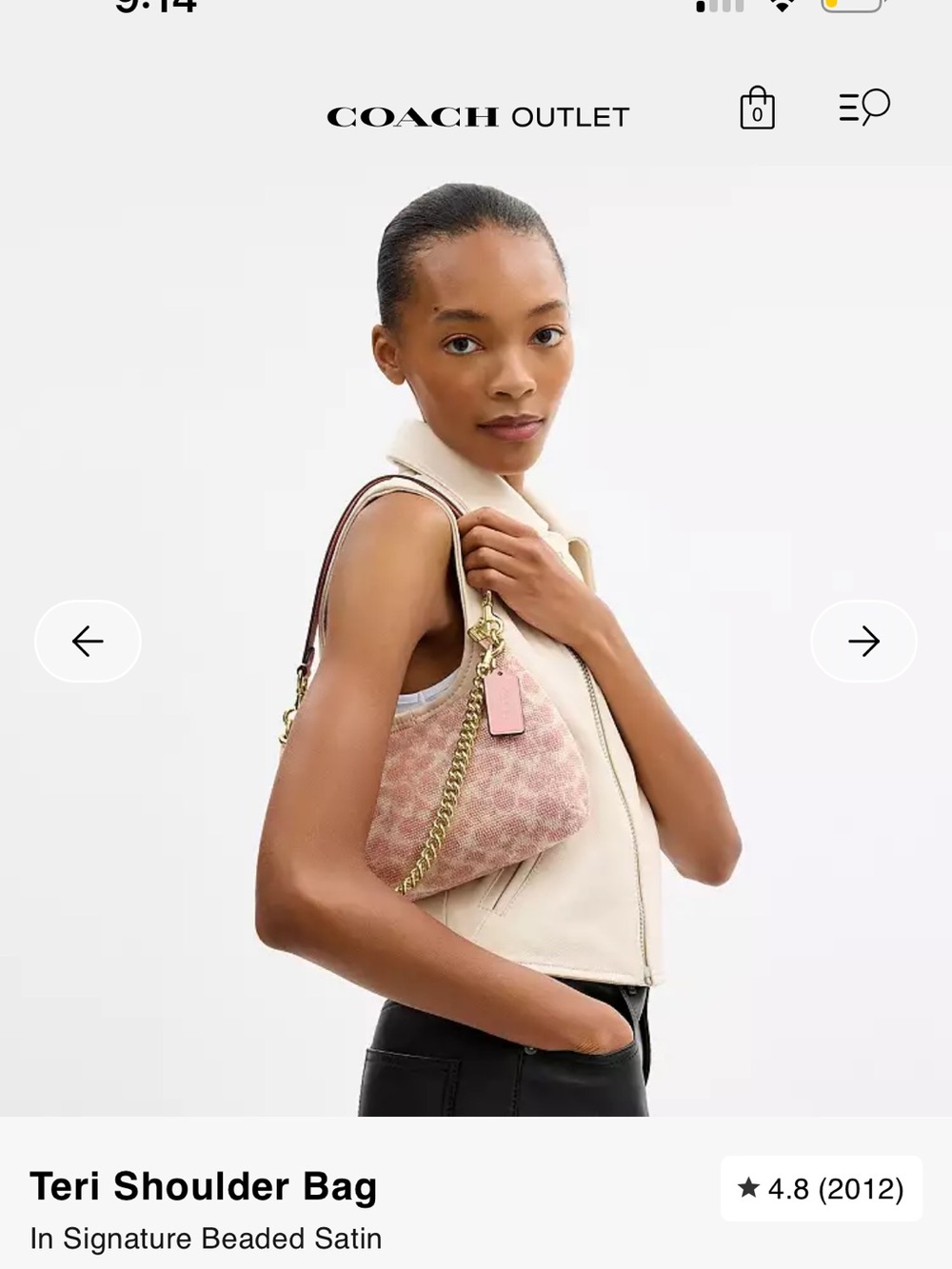 Coach Beaded Teri Light Pink Signature Satin Shoulder Bag - Picture 10 of 10